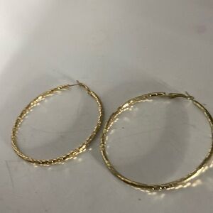 Pierced earrings gold color hoops 2.75” diameter Very large & dramatic